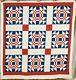 Outstanding Vintage 1880's Red, White & Blue Steeplechase Antique Quilt