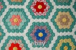 OUTSTANDING Vintage Flower Garden Antique Quilt SMALL PIECES & GREAT BORDERS