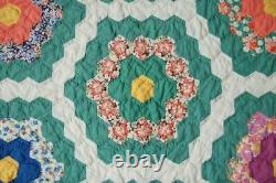 OUTSTANDING Vintage Flower Garden Antique Quilt SMALL PIECES & GREAT BORDERS