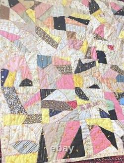 Old Crazy Quilt Mid Century Vintage Maybe Antique 66x80 Handmade Light Weight