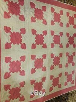 Old Vintage Hand Made Quilt Hearts/Arrows 70x70