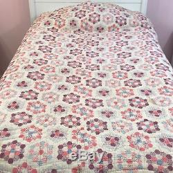 Omg! Handmade Vintage Estate Double Sided Quilt Pink Rose Floral Heavy 5.9 Lbs