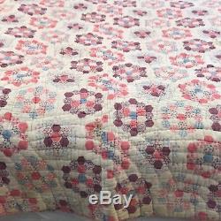 Omg! Handmade Vintage Estate Double Sided Quilt Pink Rose Floral Heavy 5.9 Lbs