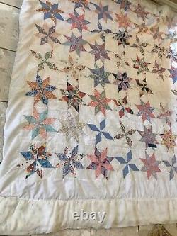 One Of A Kind HAND SEWN QUILT vintage antique HANDMADE Cotton 74 x 60 8 STARS