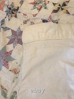 One Of A Kind HAND SEWN QUILT vintage antique HANDMADE Cotton 74 x 60 8 STARS