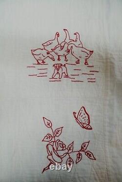 Original Antique Vintage Hand Stitched Redwork Quilt Embroidery PA. Pictorial