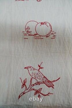 Original Antique Vintage Hand Stitched Redwork Quilt Embroidery PA. Pictorial