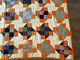 Pinwheel Hand Sewn Orange Vintage Handmade Quilt 68 X 76 Paper Pinwheels Antique