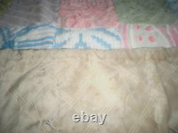 Plush Vintage Chenille Bedspread QuiltHandmade Patchwork DesignLarge 72x76