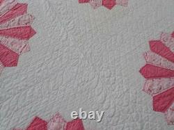 Pretty Cheerful Vintage 30s Pink & White Applique Dresden Plate QUILT 90x68 Ice