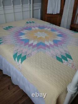 Pretty in Pastel Yellow! Vintage 30s Texas Lone Star QUILT 86x68