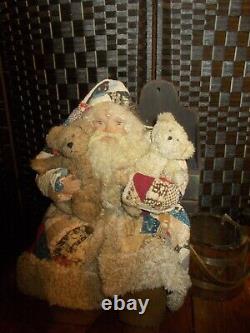Primitive Santa Claus, Antique quilt, boyds bears, one of a kind, handmade