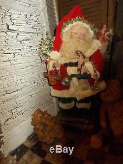 Primitive Santa Claus, vintage CHRISTMAS TOYS, basket, antique quilt, HANDMADE