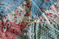 Pristine Vintage 40's Feed Sack QUILT TOP novelty prints yarn tied back 78x 65