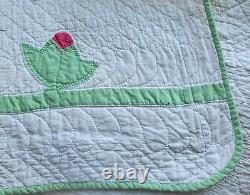 QUEEN SIZE Rose of Sharon Hand Quilted Vintage Quilt 84 x 102 Excellent