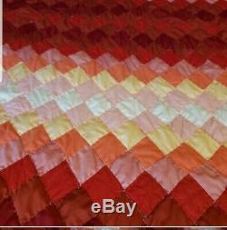 Quality Handmade Handquilted King Queen Quilt vtg Sunset red orange yellow