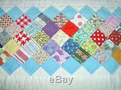 Queen Amish Hand Made Patchwork Garden Path Quilt with Vintage Prints 87x107