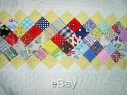 Queen Amish Hand Made Patchwork Garden Path Quilt with Vintage Prints 87x107