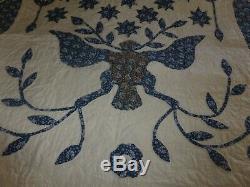 Queen Patchwork Quilt Cotton Eagle Floral Hand Sewn Vintage Handmade 80x84