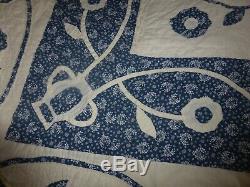Queen Patchwork Quilt Cotton Eagle Floral Hand Sewn Vintage Handmade 80x84