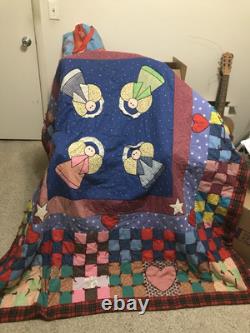 Queen Size Perfect Condition Handmade Quilt With Hearts & Angels Reversible