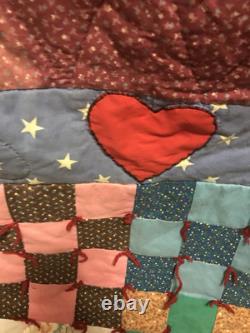 Queen Size Perfect Condition Handmade Quilt With Hearts & Angels Reversible