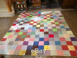 Queen patchwork handmade quilt size vintage square heart stitch full 87 x 106
