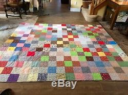 Queen patchwork handmade quilt size vintage square heart stitch full 87 x 106