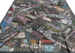 Quilt Black Queen Patchwork Indian Bed cover Handmade Boho Vintage Patches India