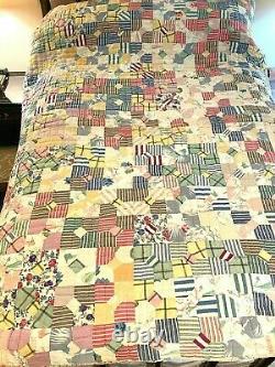 Quilt Gingham Calico Floral Feed Sack Hand Made Patchwork Vintage 69 x 85 KQ1