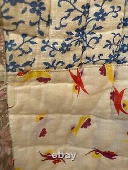 Quilt Gingham Calico Floral Feed Sack Hand Made Patchwork Vintage 69 x 85 KQ1