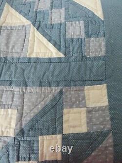 Quilt Handmade Hand/Machine Stitched Vintage Blue/Beige Large 182 x 118 Bed