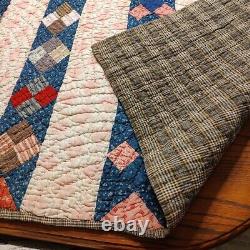 Quilt Handmade Vintage Multi-Color Pattern 74 x 51 Hand Quilted Twin/Full