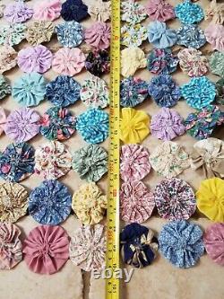 Quilt Handmade Vintage Yo Yo Colorful Floral 54x100