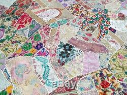 Quilt King Patchwork White Indian Bed cover Handmade India Vintage Patches Boho