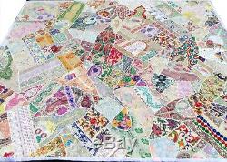 Quilt King Patchwork White Indian Bed cover Handmade India Vintage Patches Boho