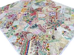 Quilt King Patchwork White Indian Bed cover Handmade India Vintage Patches Q4