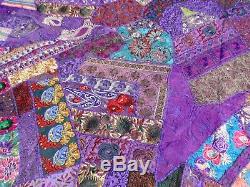 Quilt King Purple Patchwork Indian Handmade Bed cover Vintage Patches Boho India