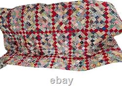 Quilt Mulit Color Vintage Large Bed Blanket Vintage Hand Made Multicolor Estate