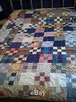 Quilt Square Patches Pattern Vintage Hand Sewen 74 x 53 Handmade