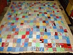 Quilt Vintage Granny Crazy Squares Hand Sewn Patchwork 74x88 Signed Quilted