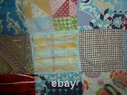 Quilt Vintage Granny Crazy Squares Hand Sewn Patchwork 74x88 Signed Quilted