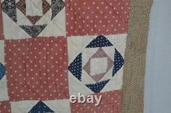 Quilt patchwork hand pieced crib small 36x48 red white blue 1800s antique