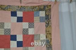 Quilt top early patchwork 65 x 74 cotton hand made 19th c antique