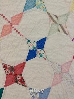 RARE! SET OF 2 Vintage Periwinkle Four Point Star Hand Stitched Quilts 68x92