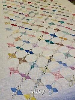 RARE! SET OF 2 Vintage Periwinkle Four Point Star Hand Stitched Quilts 68x92