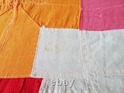 RARE Vtg Handmade Geometric Cross Art Bright Patchwork Bedspread Quilt 89x74