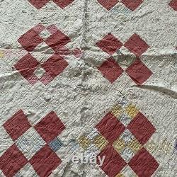 READ Vintage Patchwork Quilt 66 x 80 Rectangle Red White Diamond