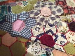 REDUCED VINTAGE HANDMADE LARGE PATCHWORK QUILT / THROW 88 x 100