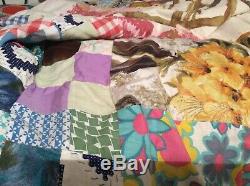 REDUCED VINTAGE HANDMADE LARGE PATCHWORK QUILT / THROW 88 x 100